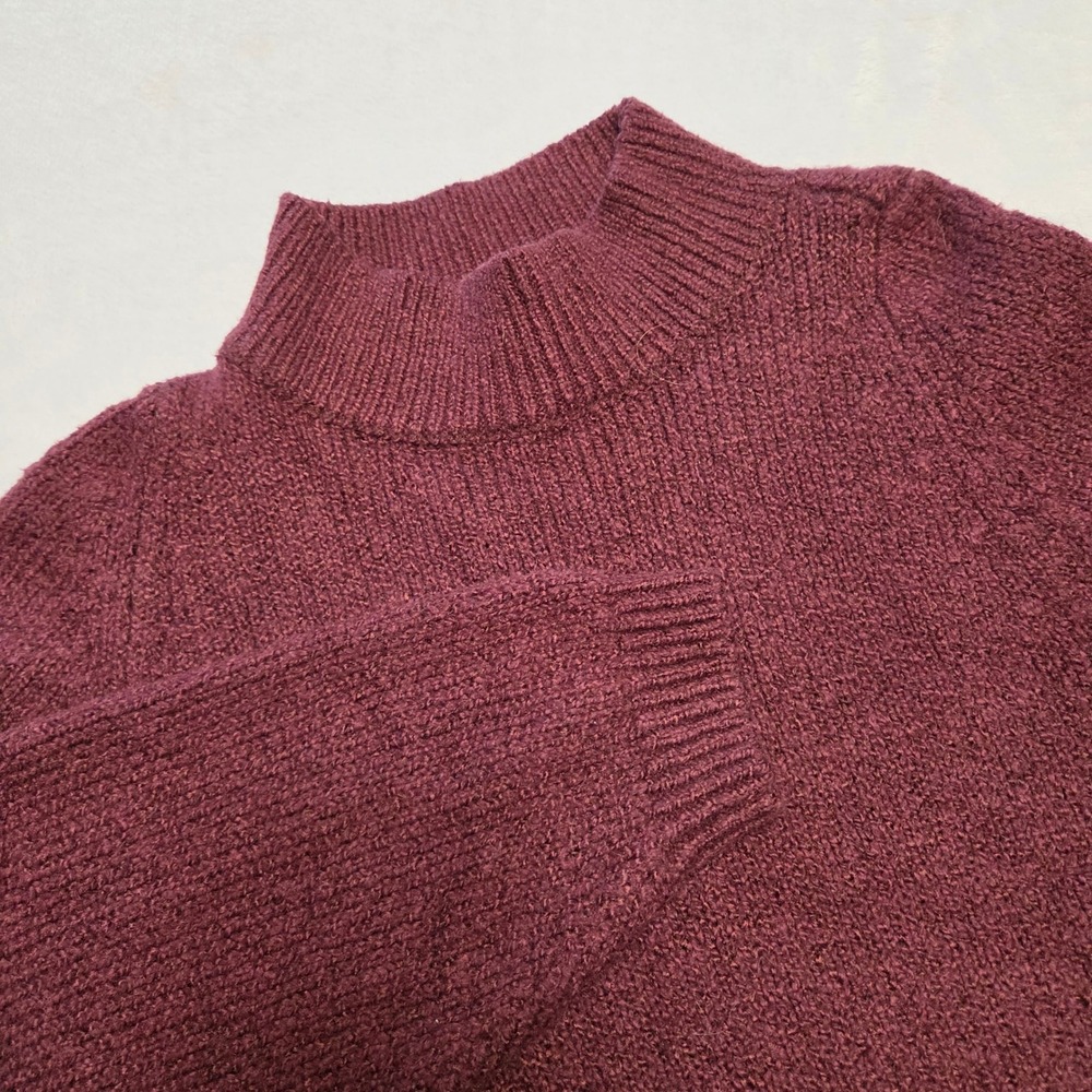 Old Navy Raisin Arizona Mock Neck Boxy Cropped Sweater Petite S Burgundy Knit